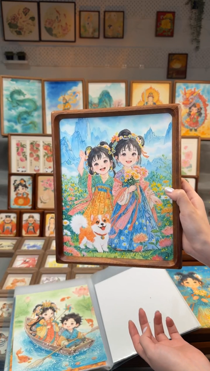 国画圈****子柯基女孩 手绘国画10