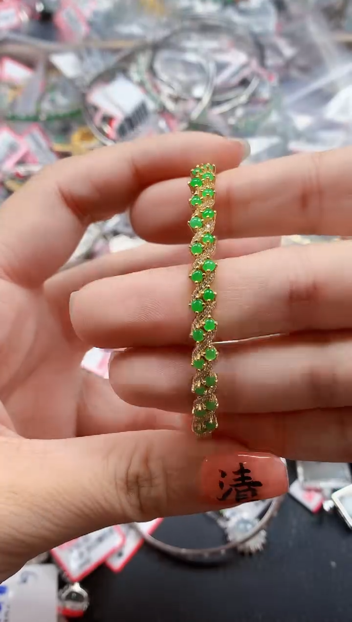 银S925镶嵌戒指翡翠天然A货缅甸翡翠