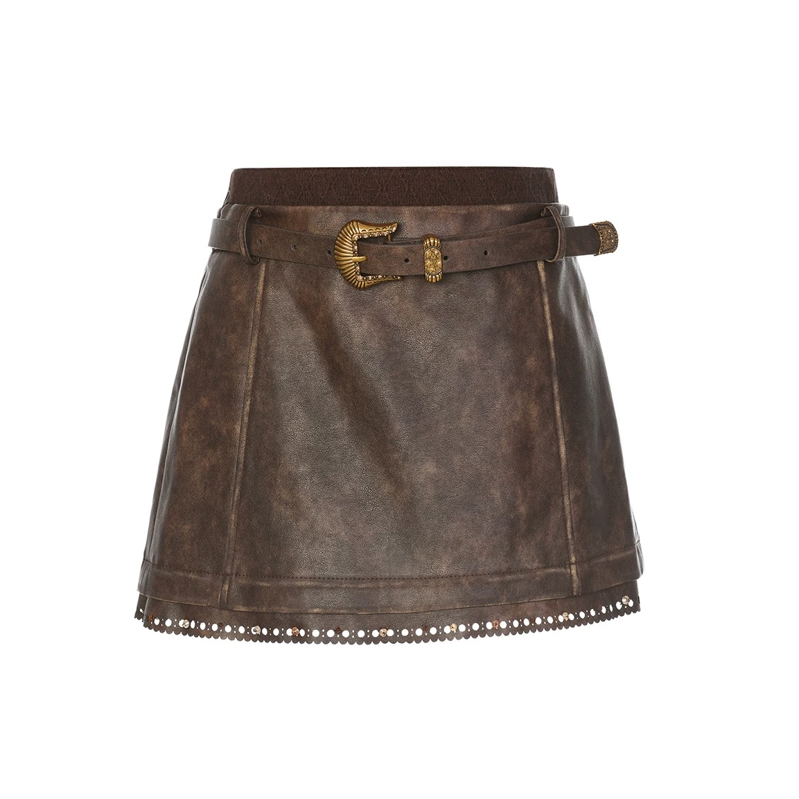 【卢昱晓同款】拉拉家25冬季新款针梭织拼接腰头半身裙皮裙GZJ68242