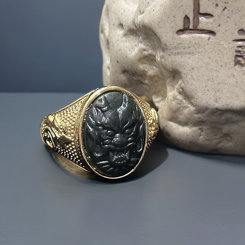 天然精美和田玉精工青玉龙头戒指可调节男款简约百搭男女