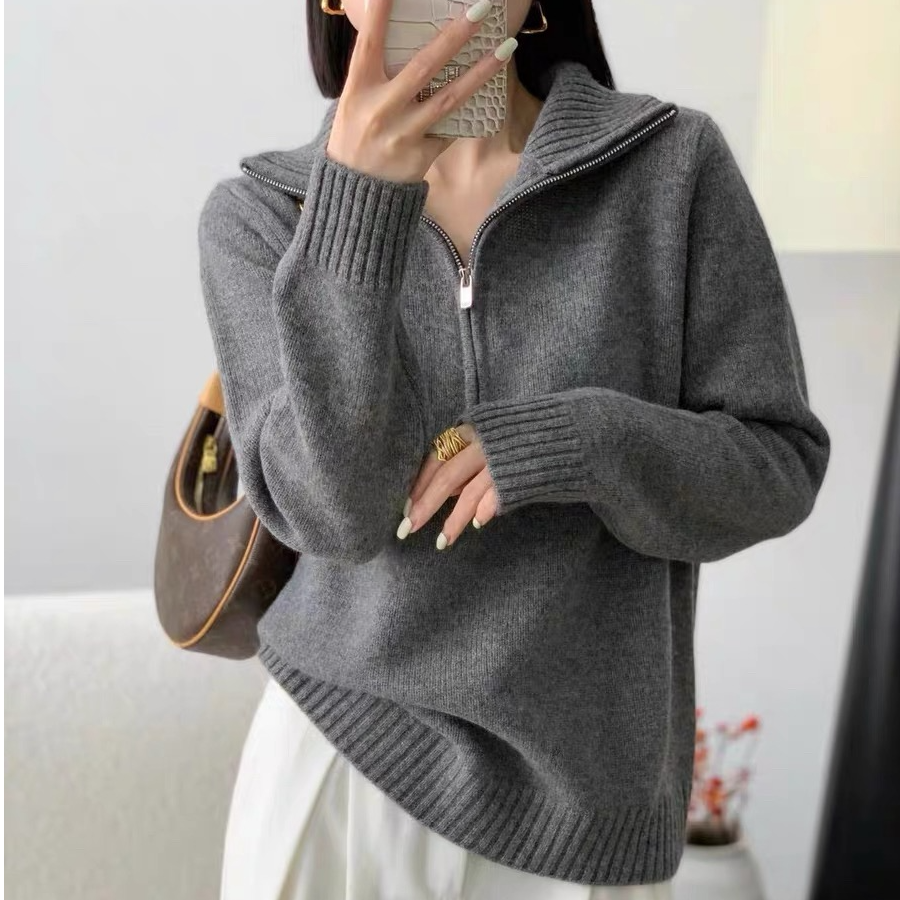 秋冬超好看半拉链高领毛衣女款2025新款冬季慵懒高级感针织衫上衣