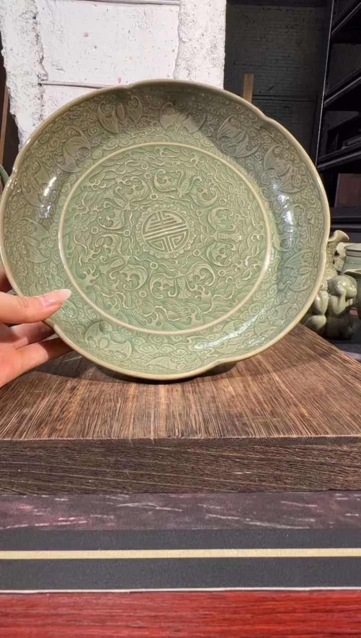 冰*微瑕耀州窑百福盘