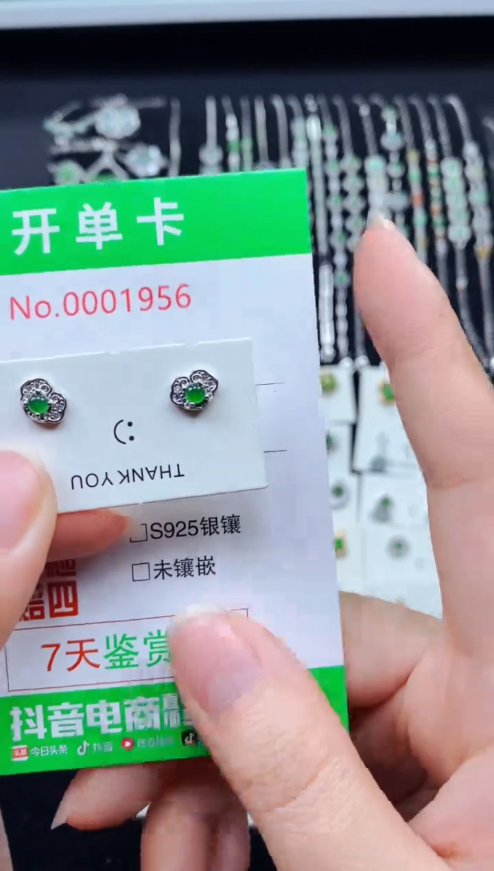 【闪购商品】翡翠耳饰银S925镶嵌1956