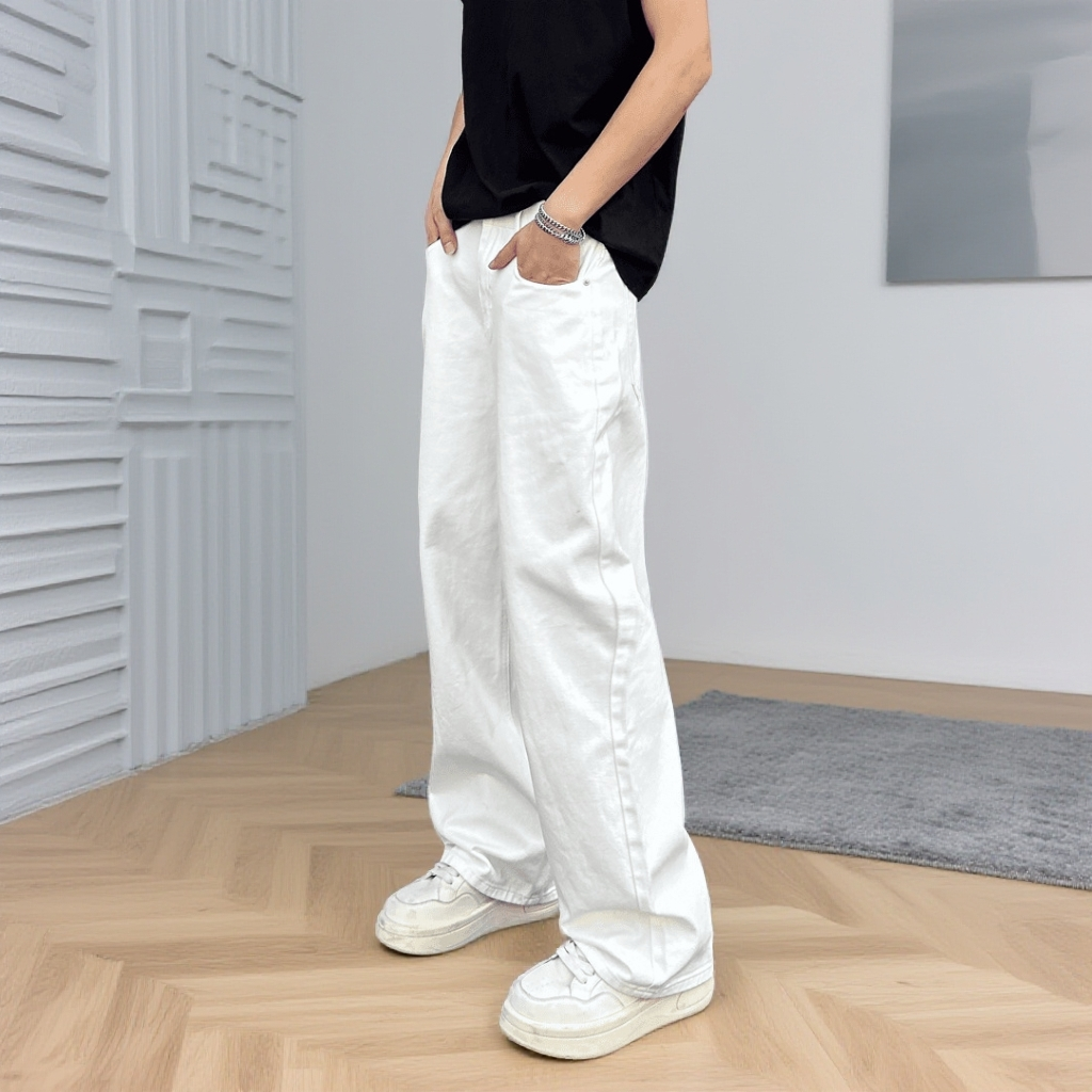 美式复古美拉德棕色休闲牛仔裤男潮高街直筒微喇cleanfit直筒长裤