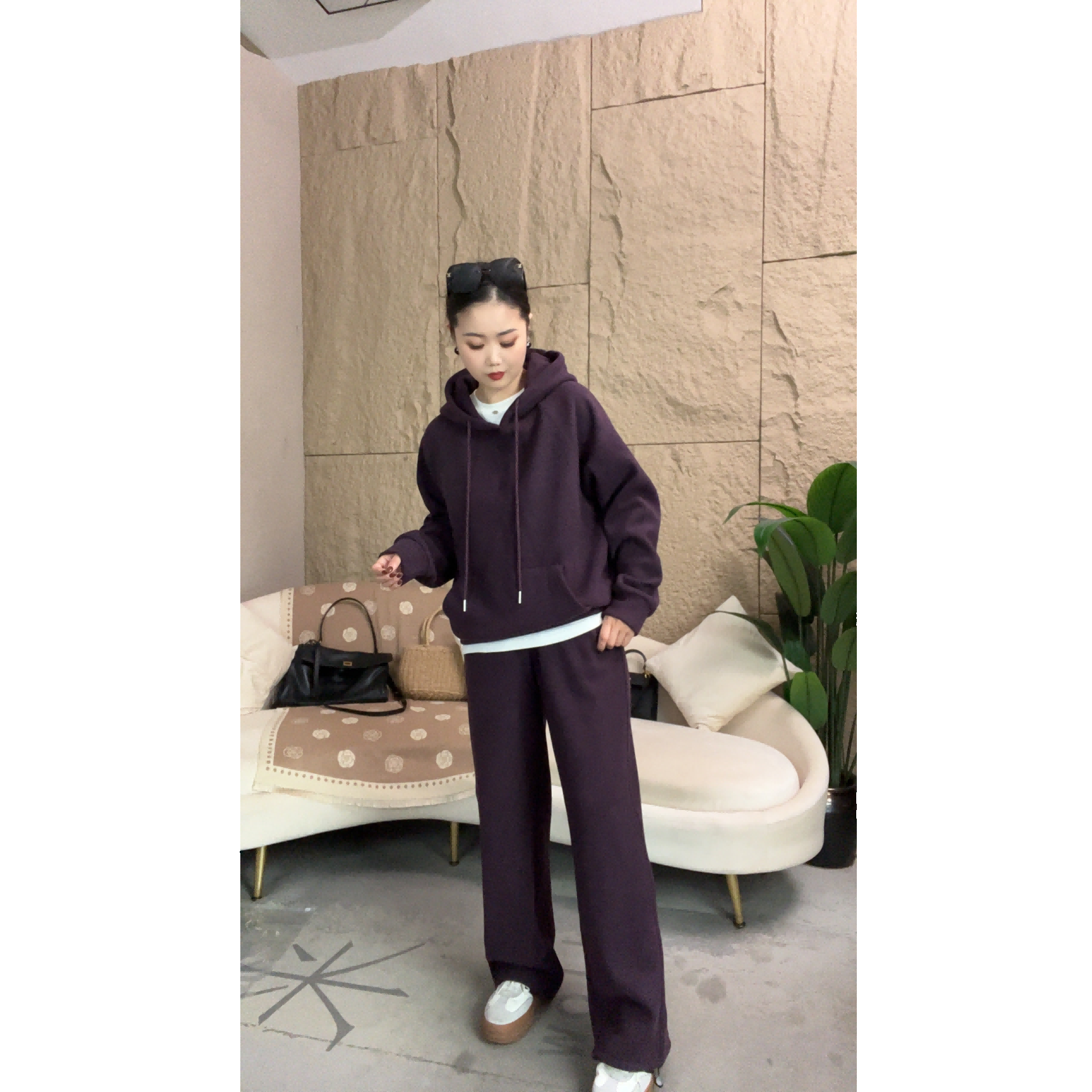 新款连帽加绒套装-宽松休闲时尚减龄高品质套装2536款