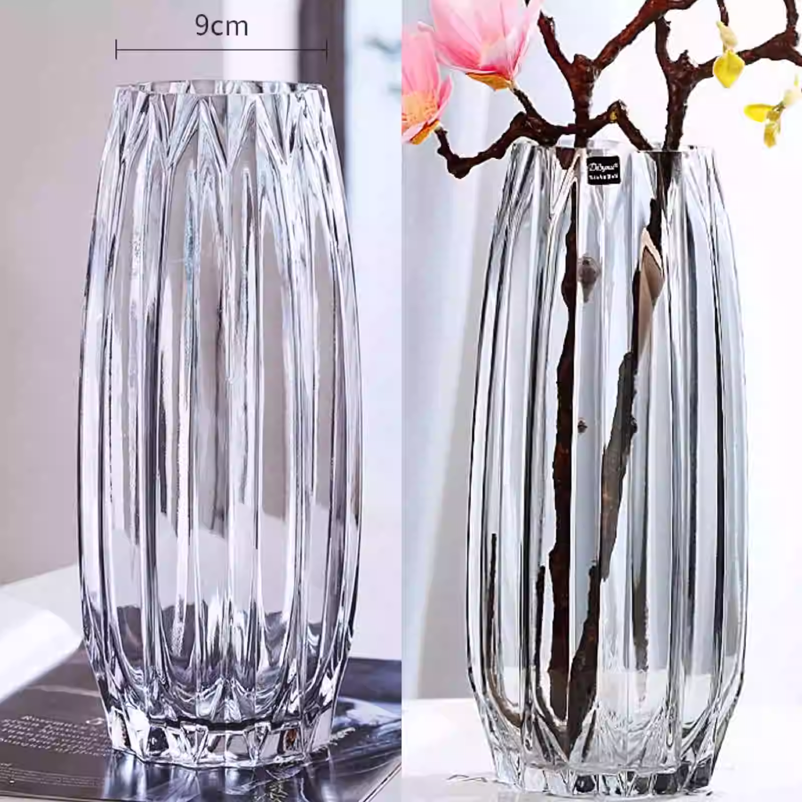 【竖纹花瓶】高约27瓶口约8 简约北欧风玻璃竖纹花瓶客厅摆件