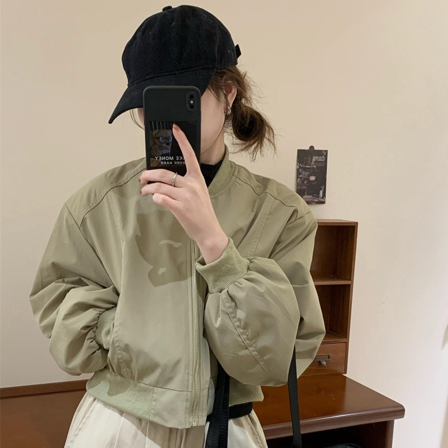 2025秋季简约时尚棒球服短款宽松休闲百搭小个子外套立领夹克显高