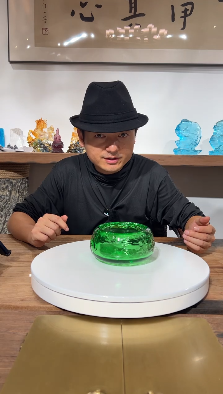 【闪购商品】摆件AJ01010水晶琉璃摆件绿色小收纳果碗
