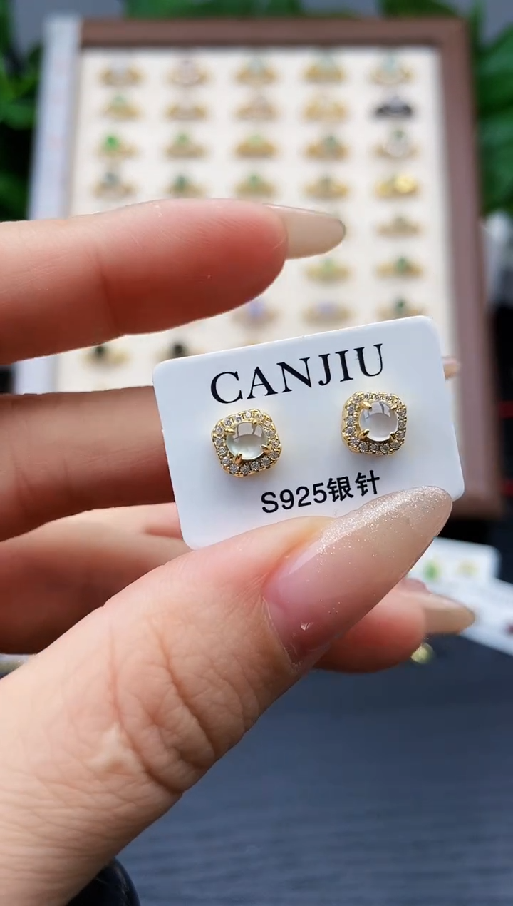 银S925镶嵌翡翠耳饰12