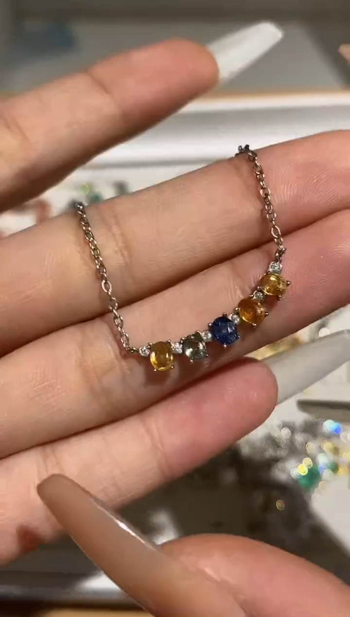 颈饰蓝宝石银S925镶嵌项链