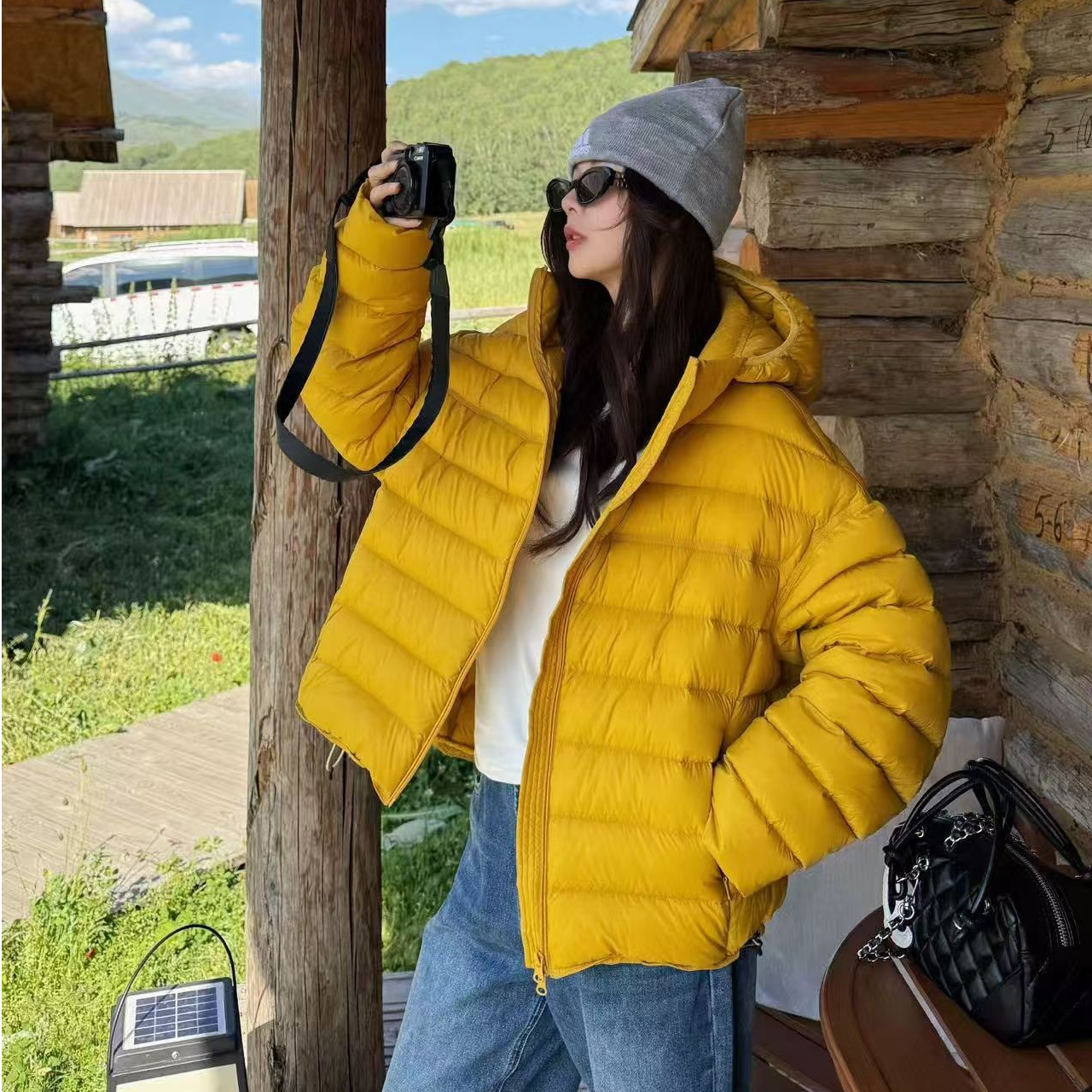 林子涵95白鸭绒羽绒服女冬季连帽保暖排骨款宽松休闲短款外套