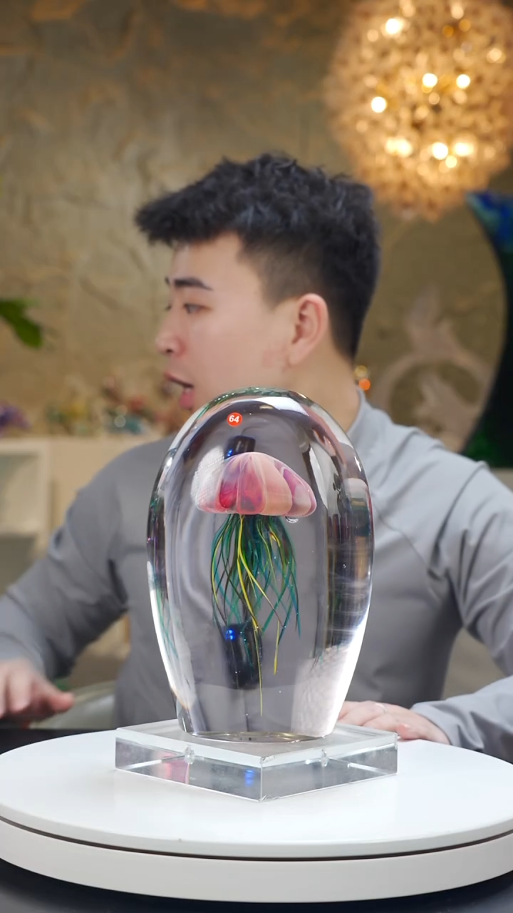 手工艺品琉璃菡*金红色单头水母摆件64号
