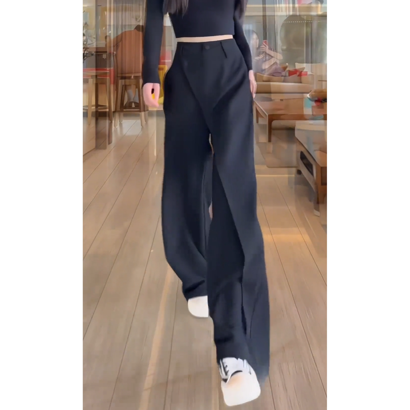 夏季新款高腰显瘦休闲裤欧货时尚设计感西装裤宽松遮跨直筒阔腿裤