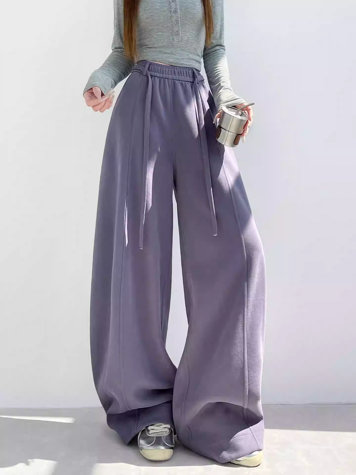 抽绳南瓜阔腿裤女秋2025新款高腰宽松休闲裤小个子懒感弯刀卫裤