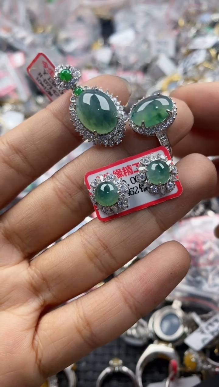 银S925镶嵌戒指翡翠444---5