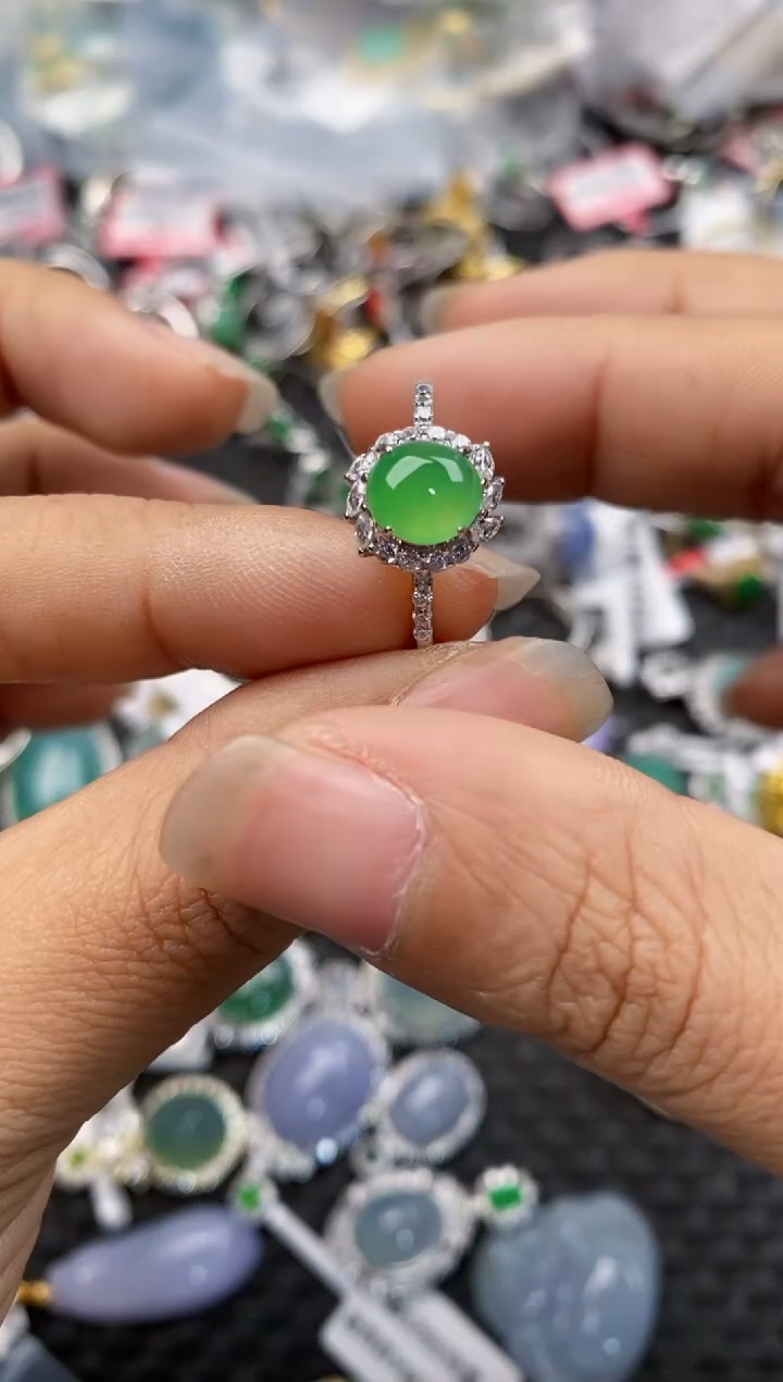 银S925镶嵌戒指翡翠555---6