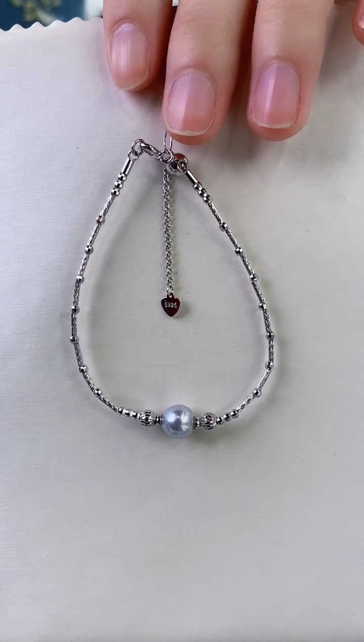 【闪购商品】海水珍珠手链银S925镶嵌7-8真多麻手链