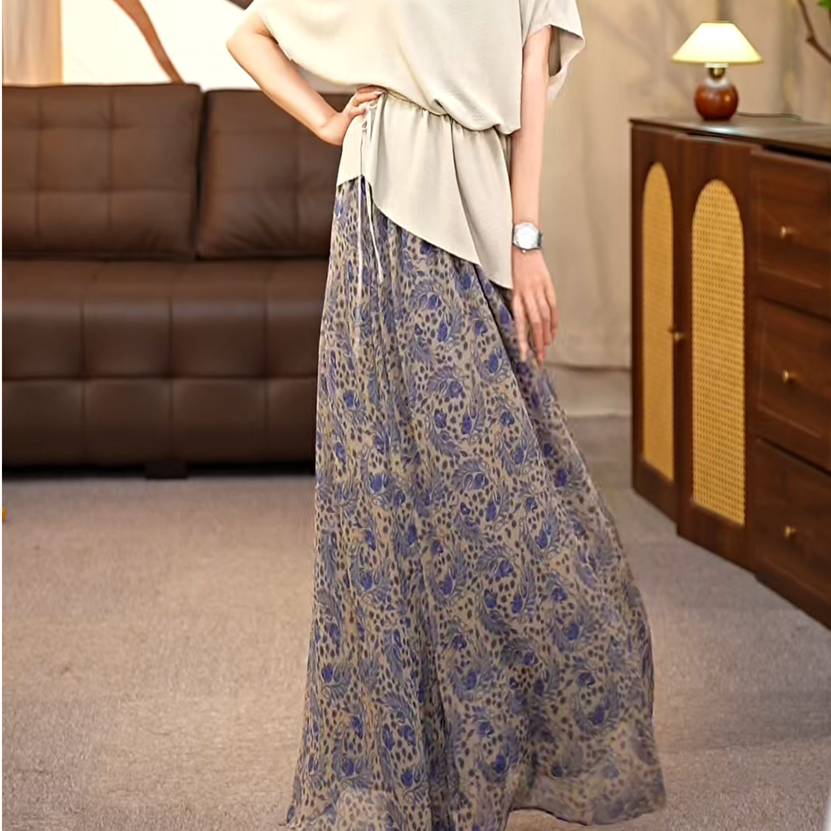 【陶子】~夏季碎花半身裙短袖显瘦收腰058027