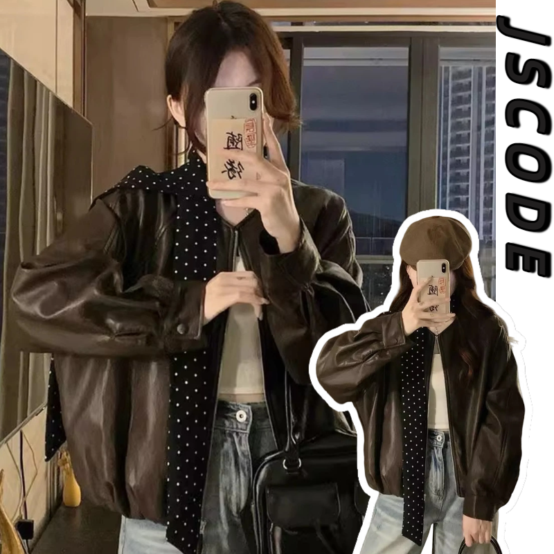 300斤大码女装咖色美式复古显瘦皮衣外套胖mm宽松时尚韩版上衣女