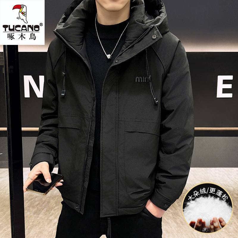 啄木鸟新款冬季保暖白鸭绒工装潮流帅气时尚休闲百搭男士羽绒服