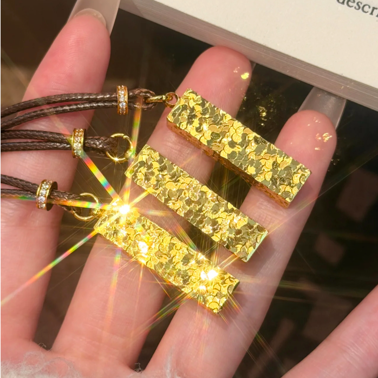 铜合金项链 新中式碎碎冰四方来财实心小方砖项链国潮百搭毛衣链