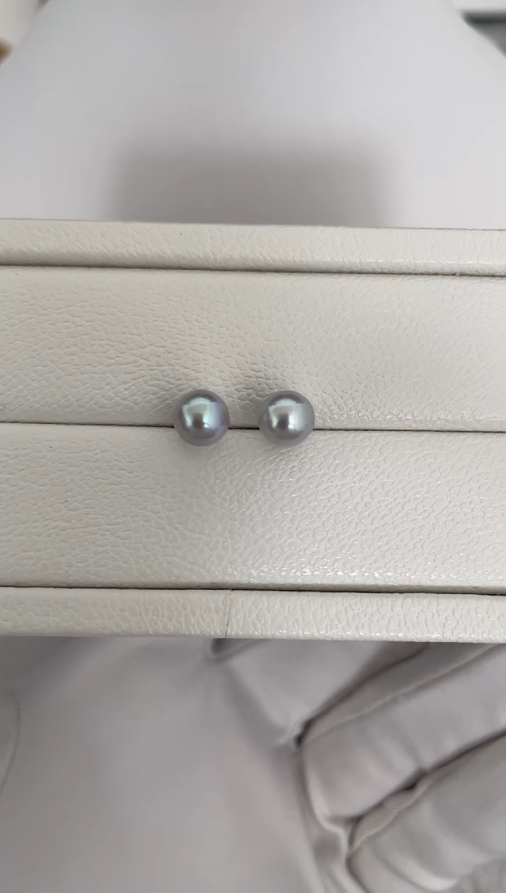 银S925镶嵌耳钉海水珍珠AK真多麻素钉6.5-7mm