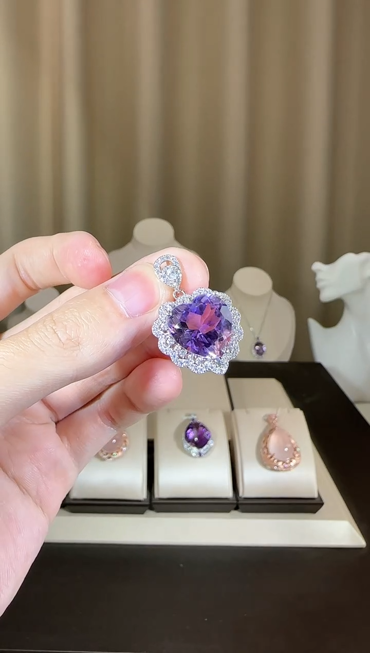 【闪购商品】紫晶颈饰银S925镶嵌14mm爱心款