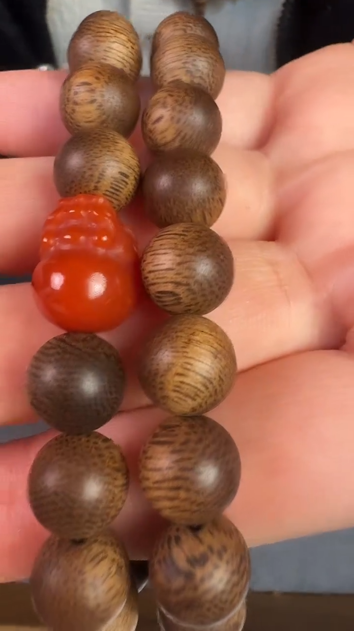 沉香手串越南白奇楠1.0圆珠双圈手串