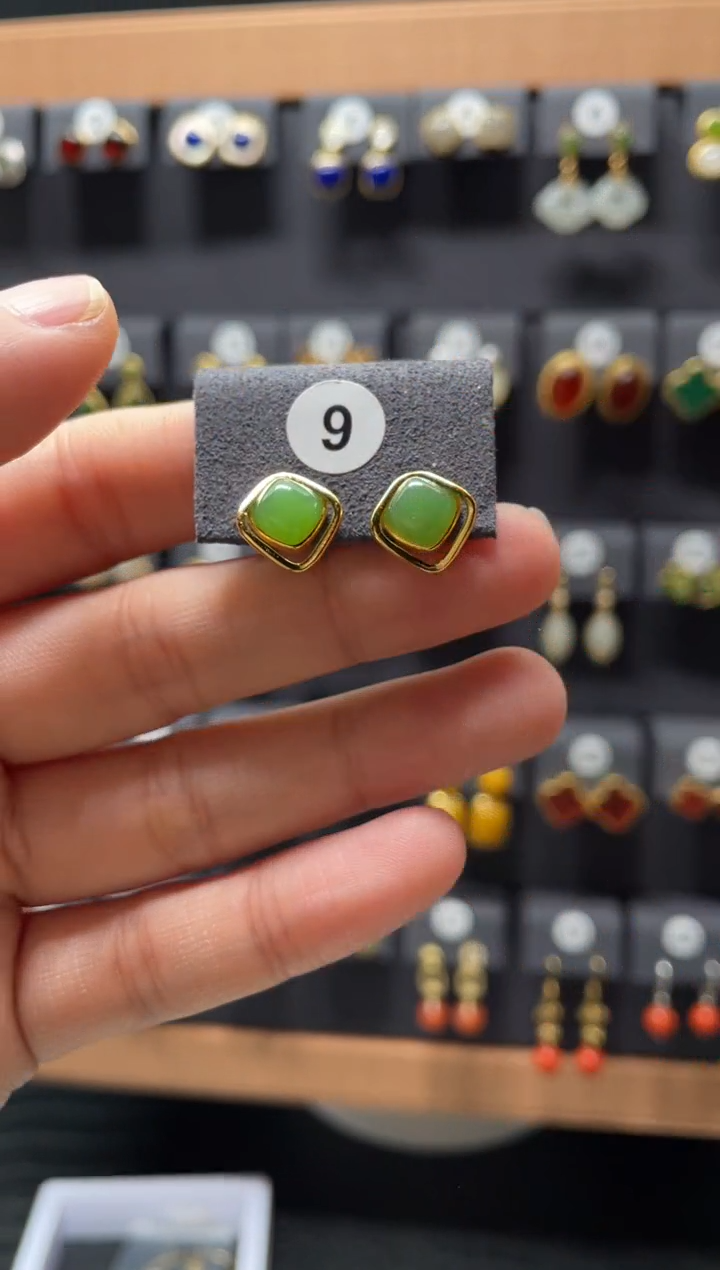 【闪购商品】和田玉耳饰银S925镶嵌009