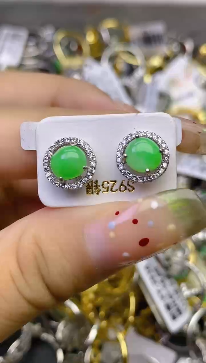 翡翠戒指银S925镶嵌百内无证书