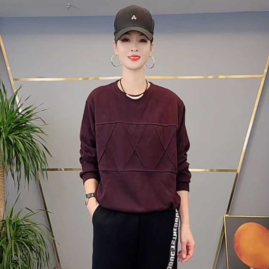 shishu/拾束秋季新款时尚女士圆领宽松显瘦复古百搭卫衣XC8126