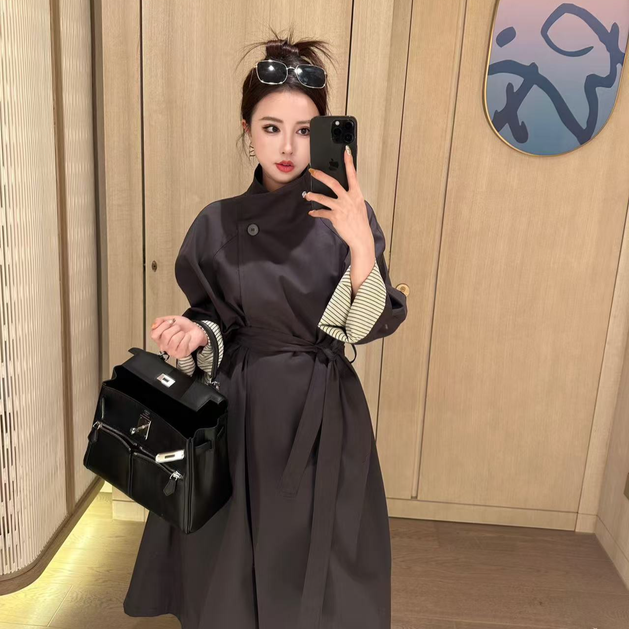 洋气STUDIO/2025秋季新款【惊鸿影】立领长款设计师款长款风衣5507