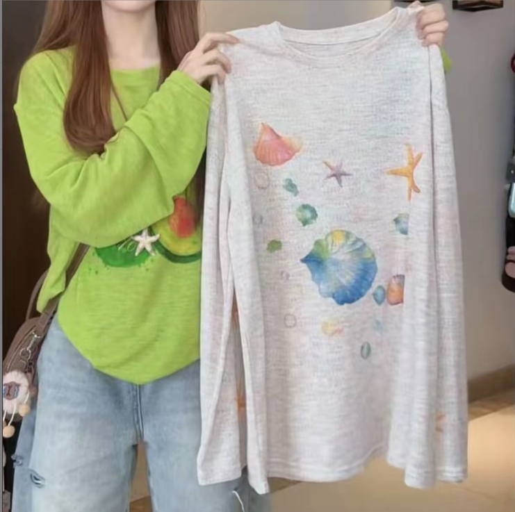 绝美T恤彩色印花上衣女2025夏季新款百搭显瘦宽松罩衫慵懒风上衣