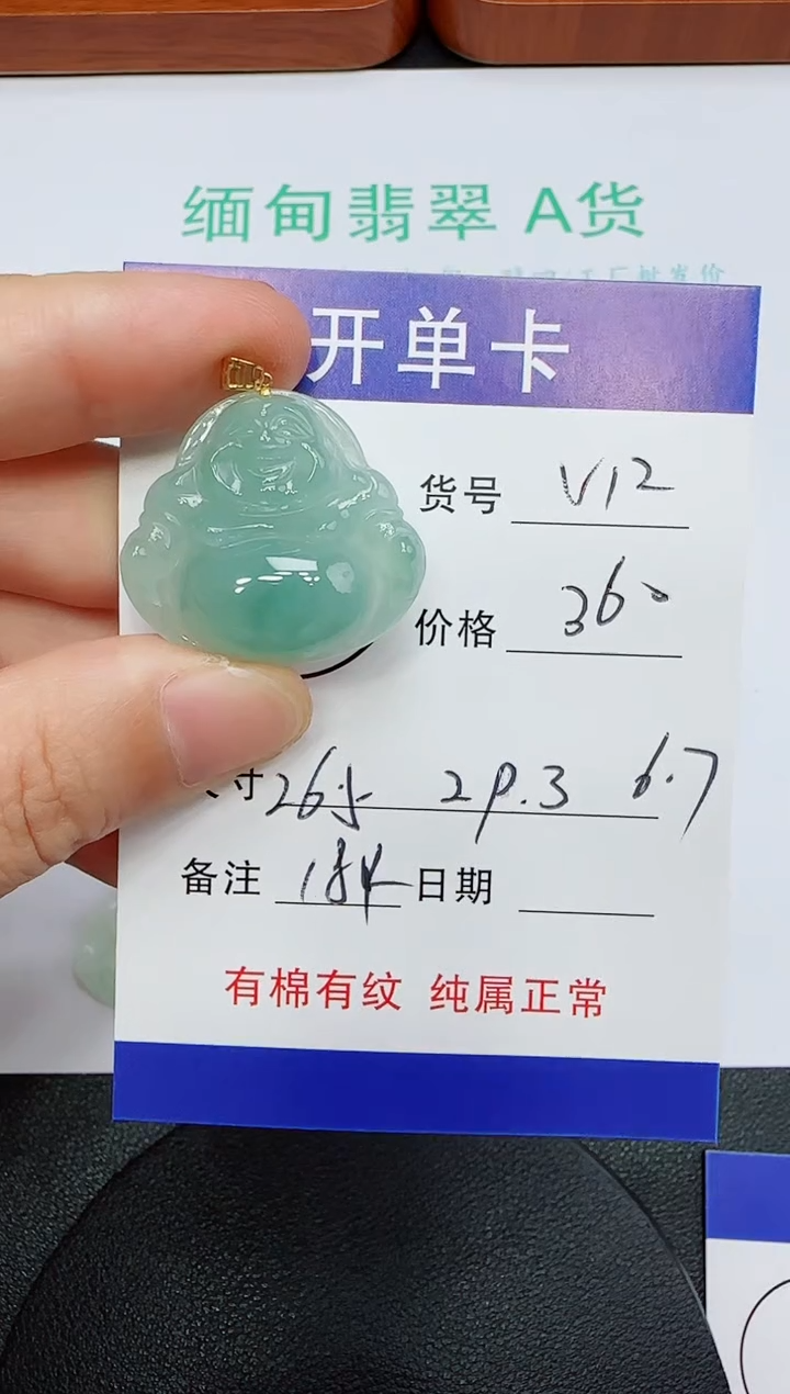 吊坠(赠链)18K金镶嵌翡翠V12