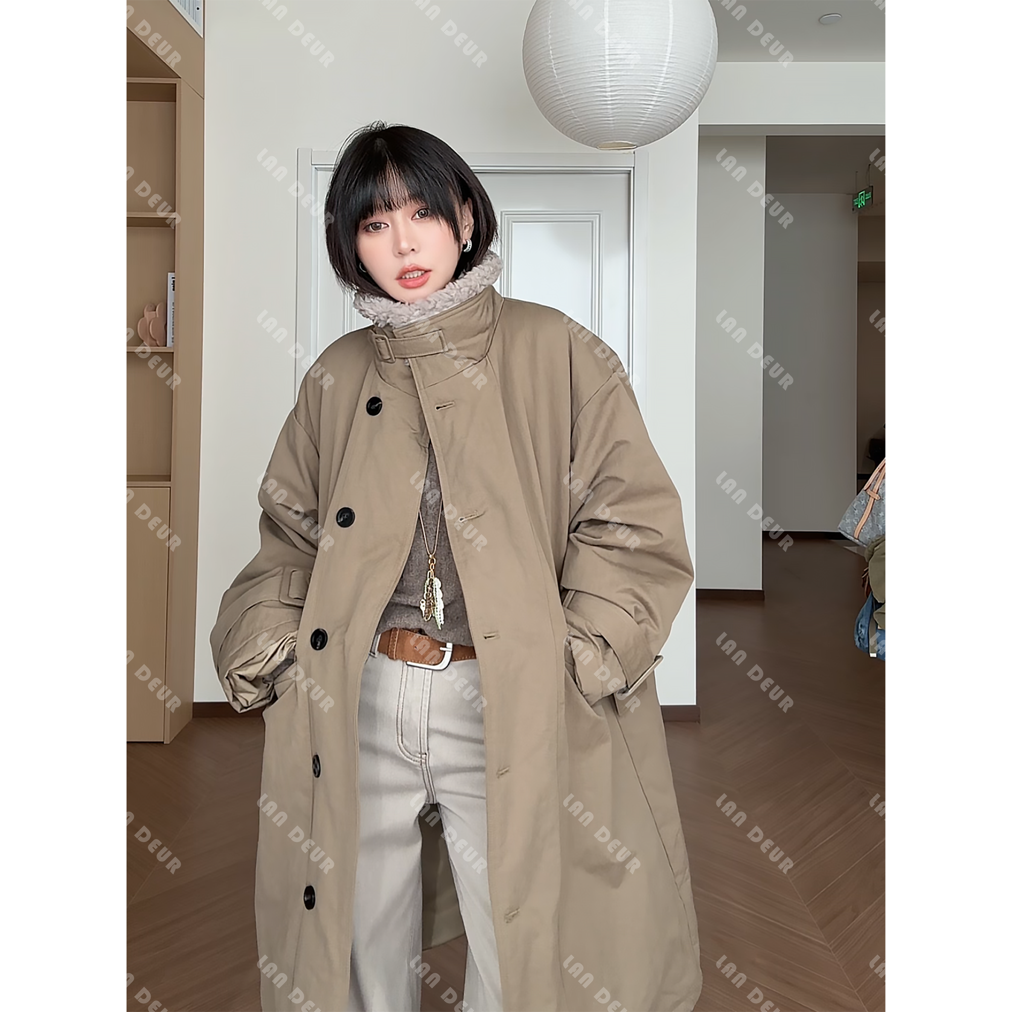 JIUJIU【冬日回信】韩版气质通勤时尚复古宽松中长款白鹅绒服外套