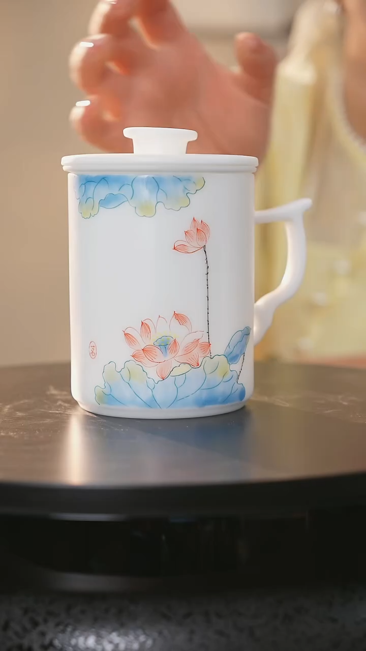 茶具冰种玉瓷潇逸杯-莲池清清@@GRBTZ0074