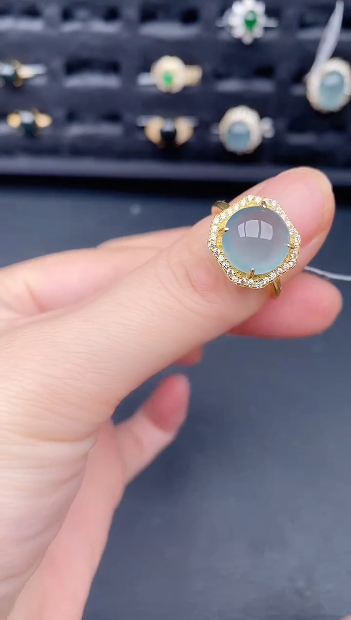 银S925镶嵌戒指翡翠天然a货翡翠140