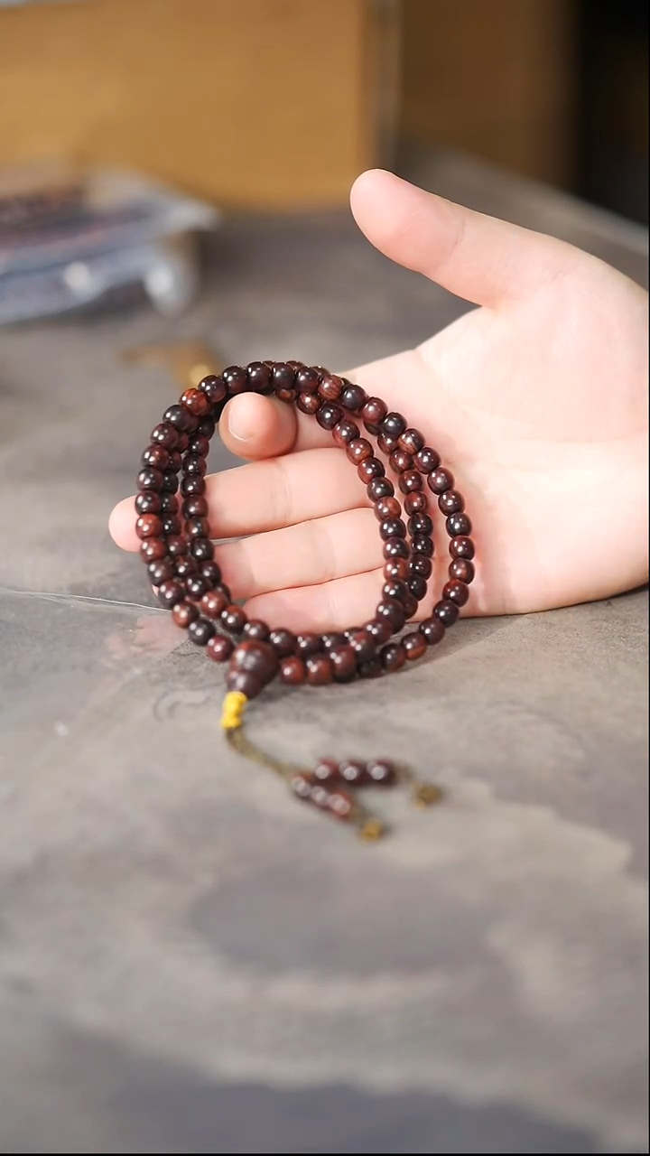 黄花梨/降香黄檀手串/手链647老料紫油梨顺纹全紫7*7.7老型多圈