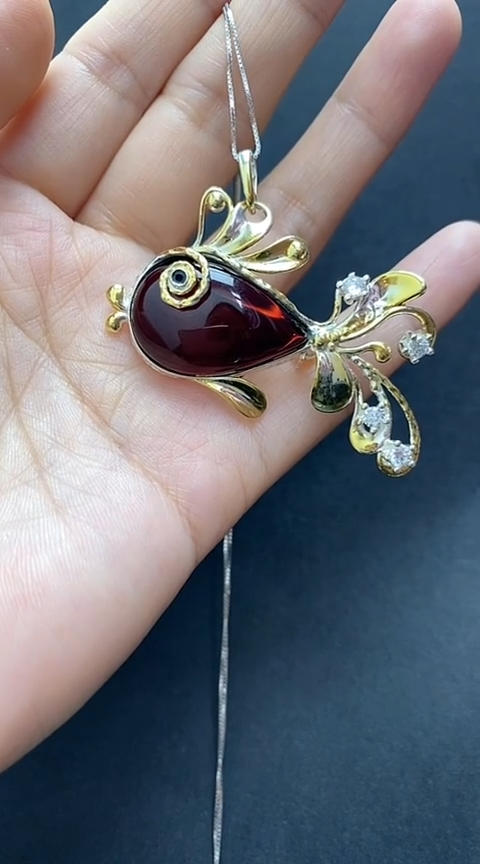 【闪购商品】琥珀裸石银S925镶嵌血珀吊坠