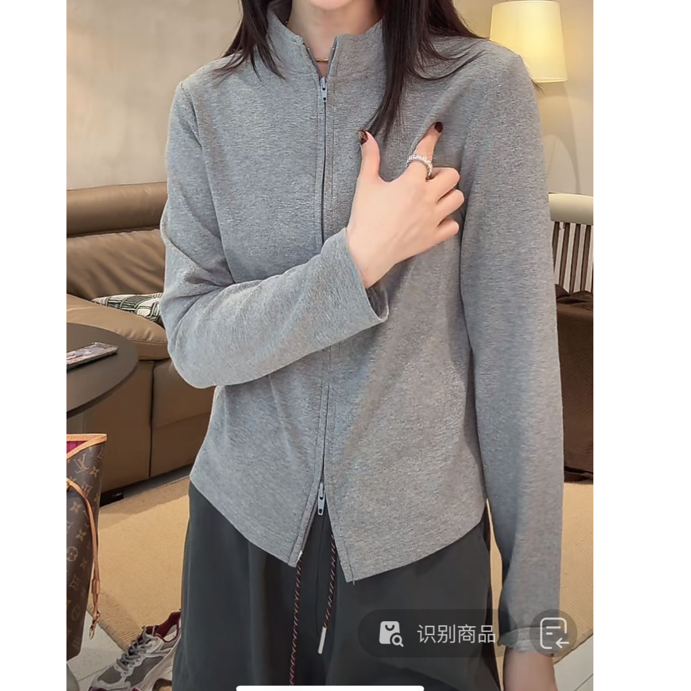 【初奢自制】早秋立领柔软长袖收腰超模身材螺纹棉双拉链外套 