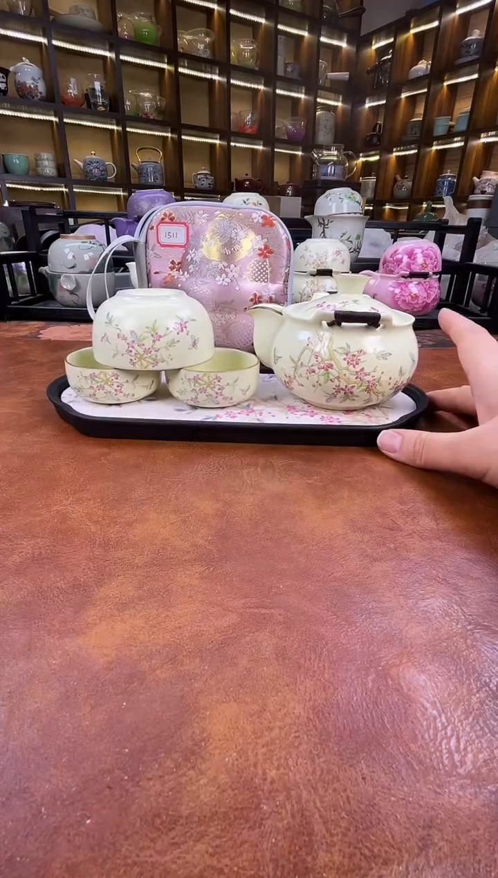 瓷片桃花宝瓶旅行+长方桃花盘