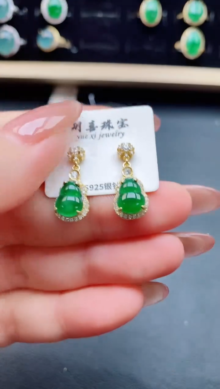 翡翠银S925镶嵌耳饰321321