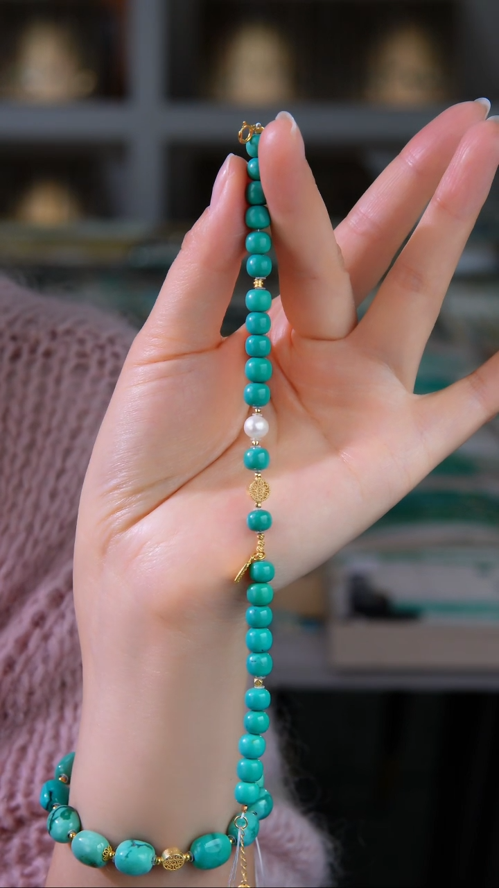 18K金镶嵌绿松石手链1