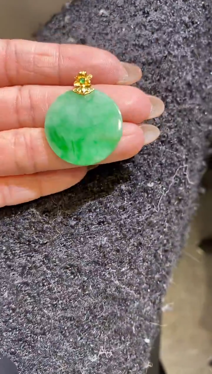 吊坠(不含链)18K金镶嵌翡翠无事牌