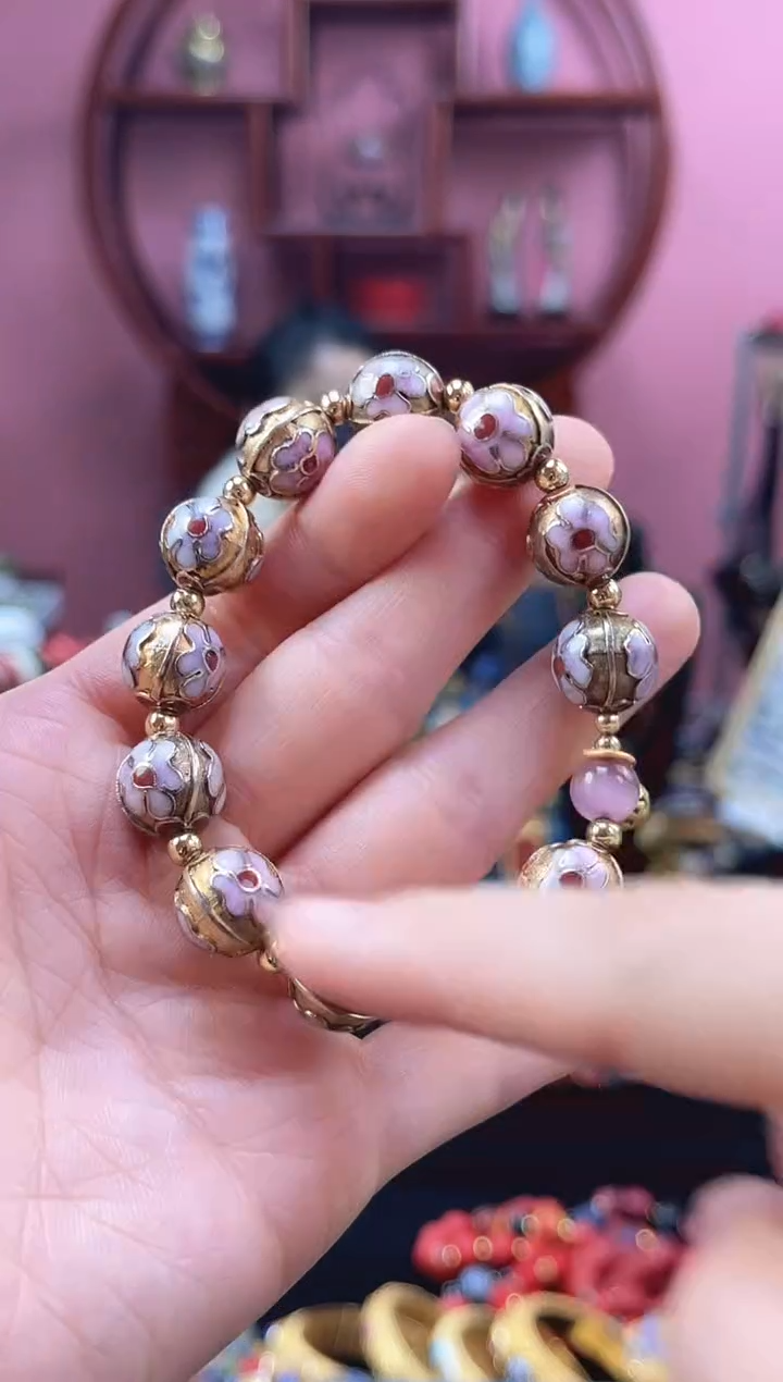 非遗 景泰蓝 手串 瓜棱 金地 1.2