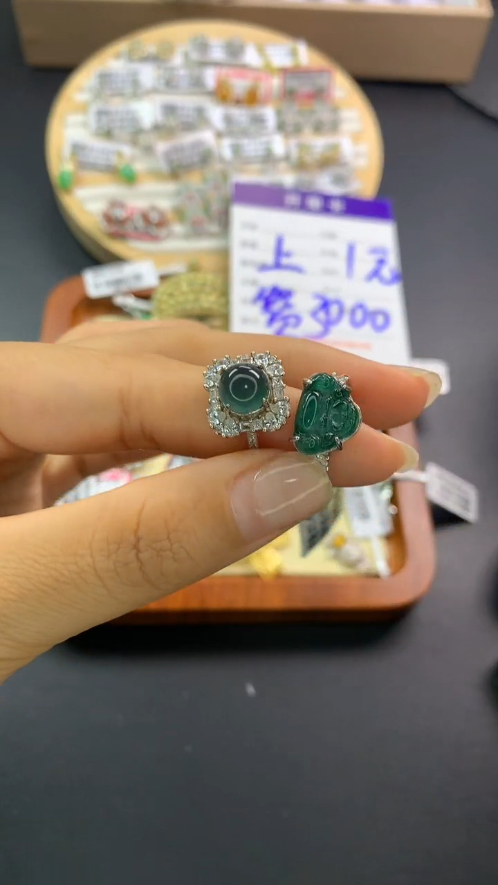 翡翠戒指银S925镶嵌翡翠 蛋面 银S925镶嵌