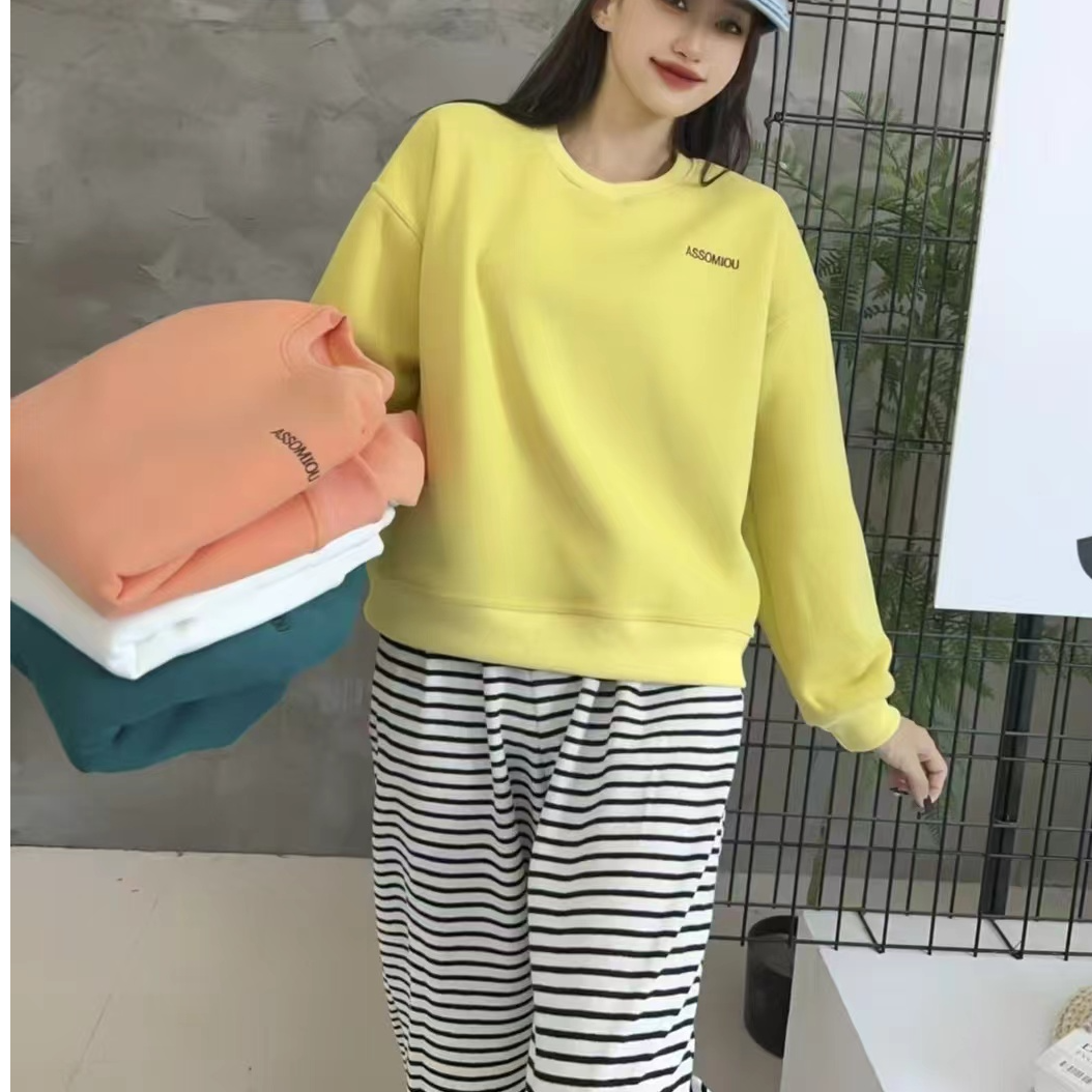 高端韩系长袖卫衣女2025外穿时尚宽松遮肚显瘦慵懒风上衣休闲百搭