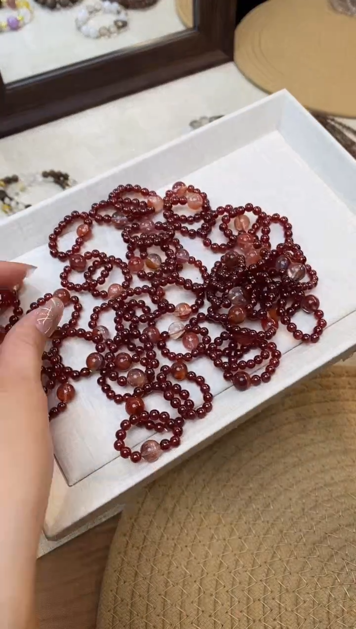 合金手链水晶《红桃皇后》石榴石红胶花设计款戒指4-5mm多样性发一