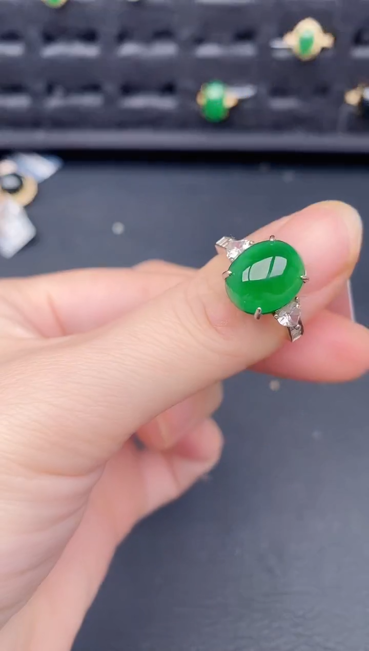 银S925镶嵌戒指翡翠天然a货翡翠194