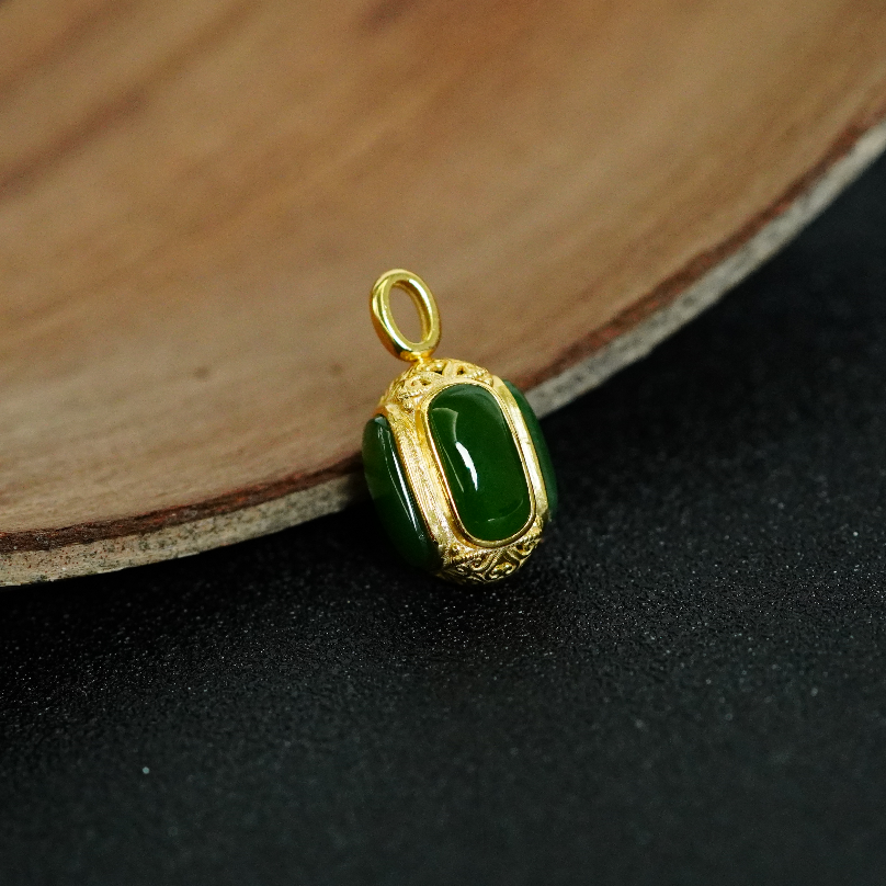 银S925和田玉碧玉吊坠 A120709